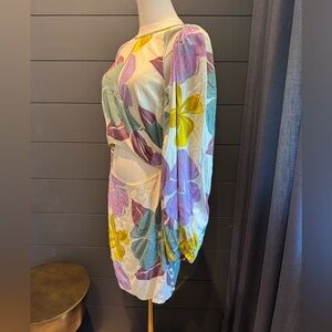 SABO NEW Zelle Keyhole White Floral Mini Skirt Dress with Yellow & Pastel Blooms